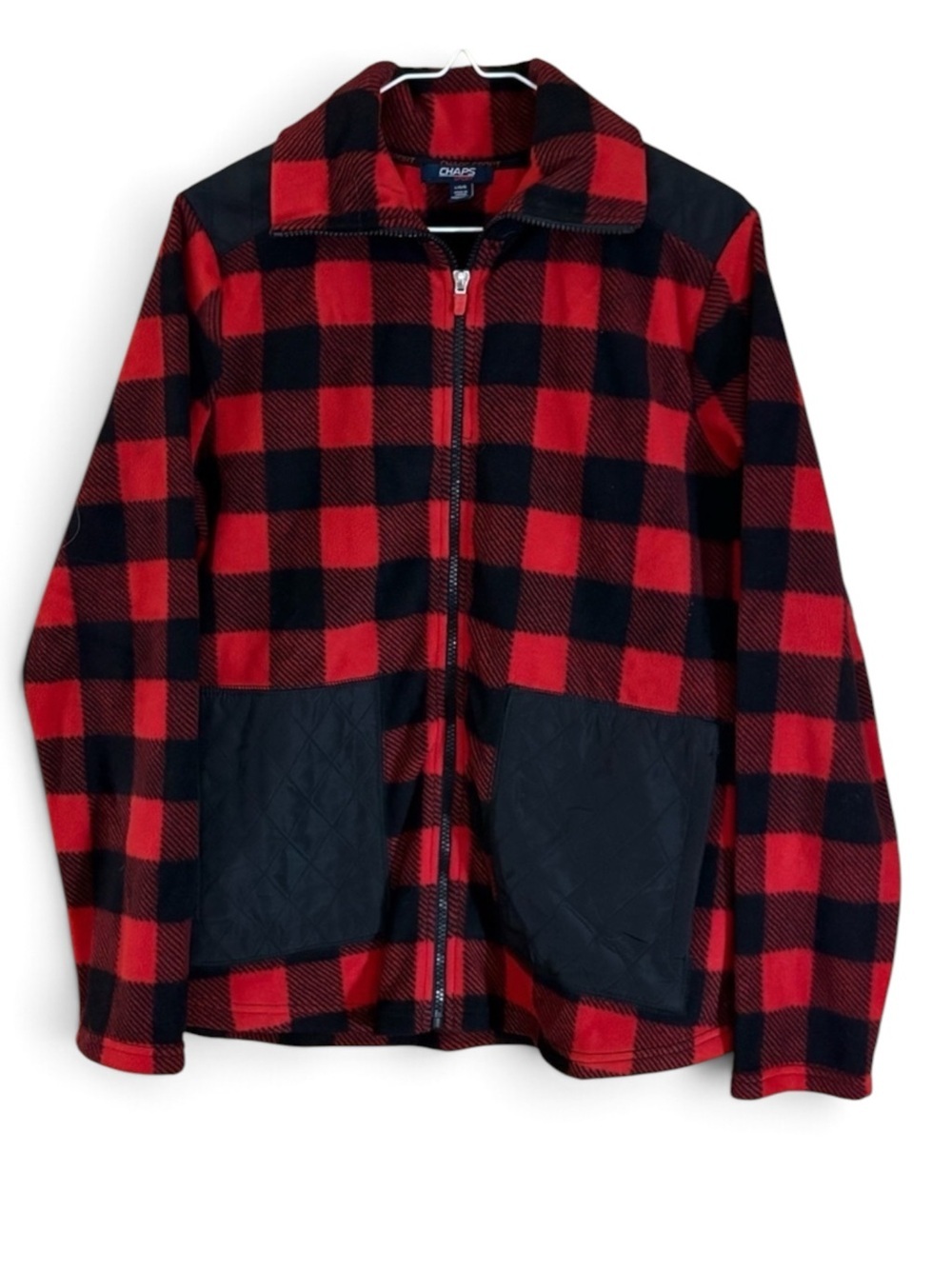 Chaps Heavy Fleece Plaid Red and Black Full Zip Jacket